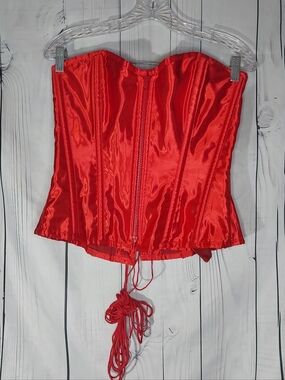 Burleska Red Satin Y2K 90's Indie Sleeze Punk Corset Top With Boning